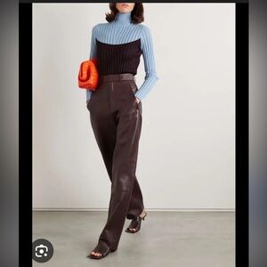 Tory Burch Two-Tone Knit Pointelle Ribbed Turtleneck Sweater